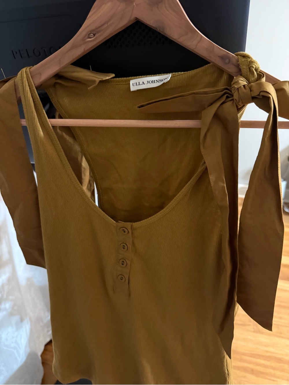 Ulla Johnson Jane Ribbed Tie-Shoulder Tank, Size Large